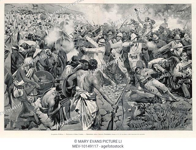The Battle of Adowa in which Menelik's Ethiopian forces defeated the Italians; Brigadier General Dabormida's troops encounter fierce resistance