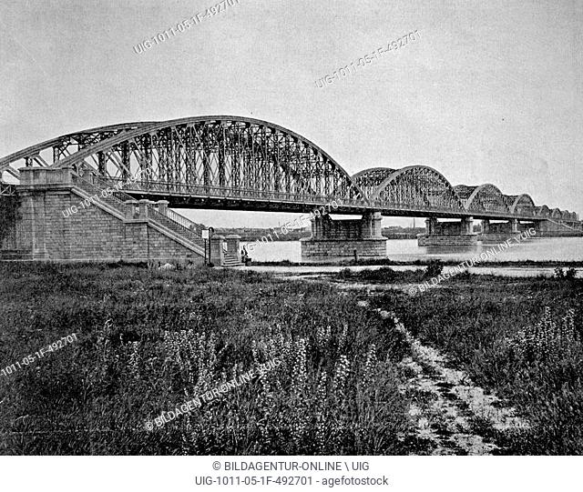 Early autotype, railway bridge over the elbe river, germany, 1880, 1880