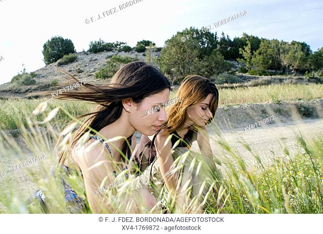 Couple of girls enjoyment in the countryside