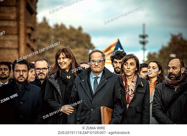 November 18, 2019, Barcelona, Catalonia, Spain: Catalan president QUIM TORRA arrives at the Catalan High Court of Justice facing allegations over disobedience