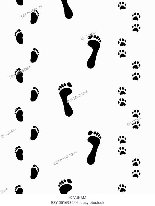 Footprints of man, child and dog, seamless vector
