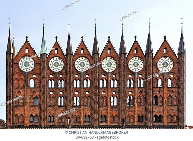 Gothic facade of town hall in Stralsund, Mecklenburg-Western Pomerania, Germany, Europe