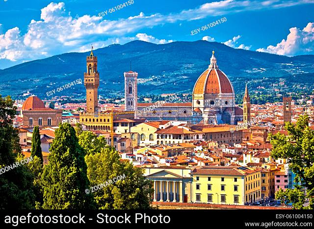 Florence rooftops and cathedral di Santa Maria del Fiore or Duomo view, Tuscany region of Italy