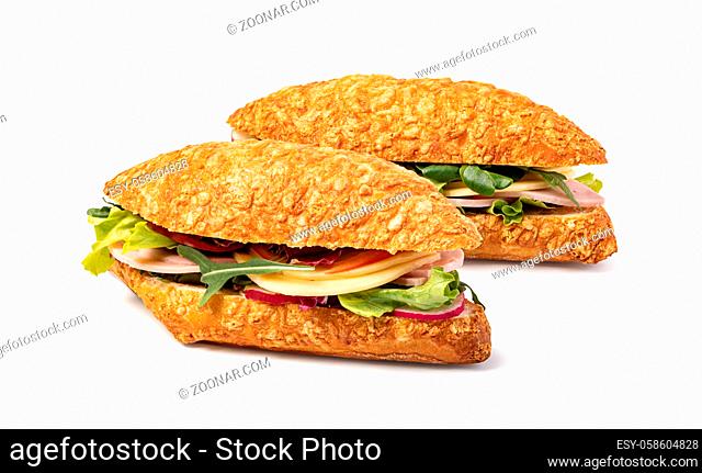 sandwich with ham isolated on white background