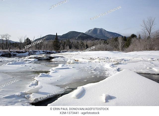 Swift River during the winter months  This river travels along side of the Kancamagus Highway route 112 which is one of New England's scenic byways in the White...