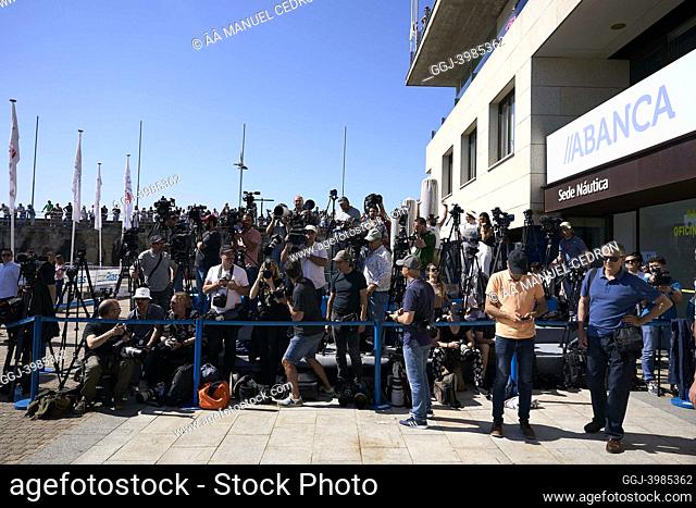 Photographers, Tv Reporters, and fans waiting for King Juan Carlos of Spain during third series of the Spanish 6 Metres Cup day 1 at Sanxenxo Royal Yacht Club...