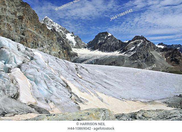 Switzerland, Valais, Zermatt, passport, mountain pass, rock, cliff, ice, glacier, snow, tracks, traces, lashed out route, Zermatt, chamonix, Saas Fee, Alps