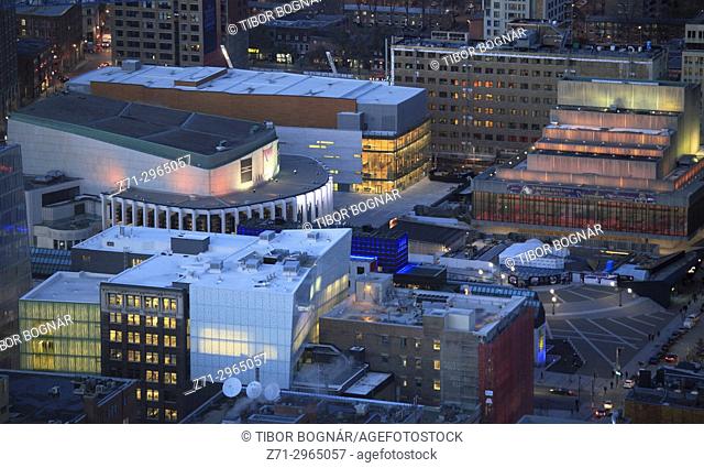 Canada, Quebec, Montreal, Place des Arts, Quartier des Spectacles, aerial view,
