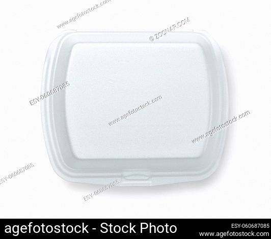 Top view of blank disposable styrofoam food container isolated on white