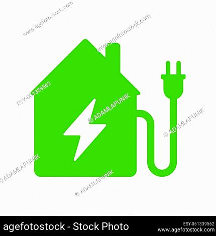 House with an electric charger green vector icon on white background