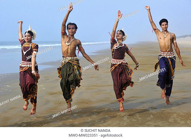 Dancers from Guru Gangadhar Pradhan's Konark Natya Mandap, at the Konark beach, shot during the annual Konark Dance and Music Festival