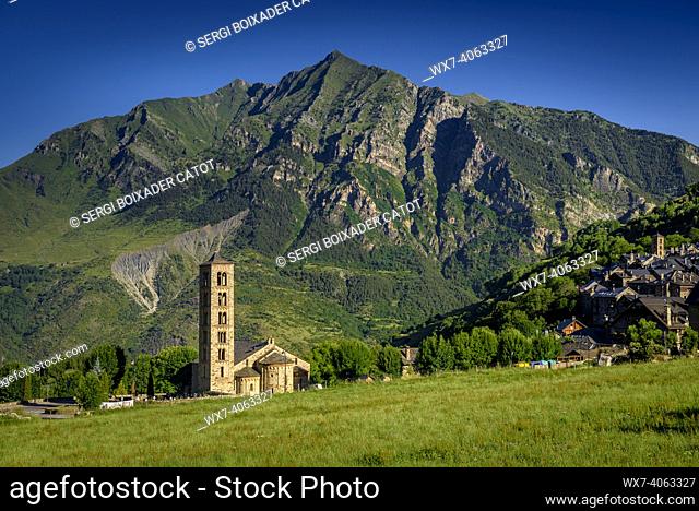 Romanesque church of Sant Climent de Taüll in summer (Vall de Boí, Catalonia, Spain, Pyrenees)