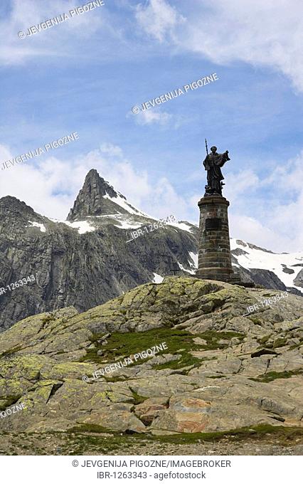 Statue of Saint Bernard, Grand Saint-Bernard, Great St Bernard Pass, Col du Grand-Saint-Bernard, Colle del Gran San Bernardo, Pennine, Valais Alps, Italy