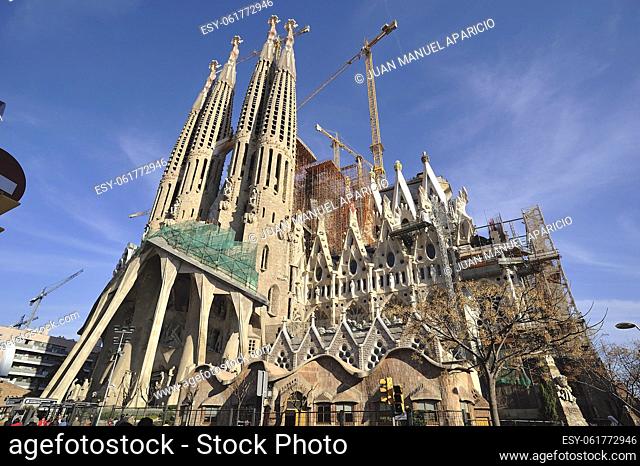 Exterior view of the Sagrada Familia in Barcelona, Spain