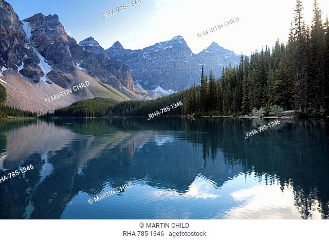 Reflections in Moraine Lake, Banff National Park, UNESCO World Heritage Site, Alberta, Rocky Mountains, Canada, North America