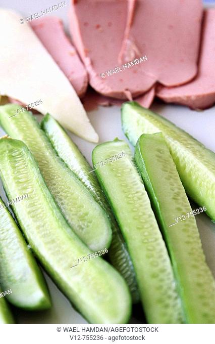 Breakfast of beef & cheese with cucumber