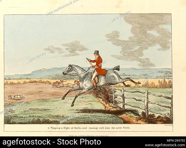 Author: Sir Robert Frankland. Topping a Flight of Rails, and Coming Well into the Next Field, plate two from Insdispensable Accomplishments - published June 24