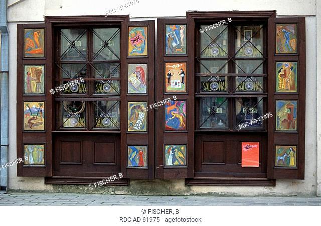 Paintings for sale in a small shop Kaunas Lithuania