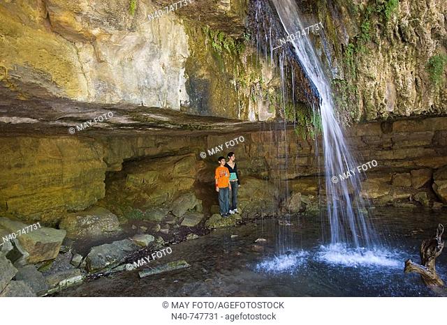 Sa Turrunu waterfall, Is Janas cave, Sadali, Sardinia, Italy