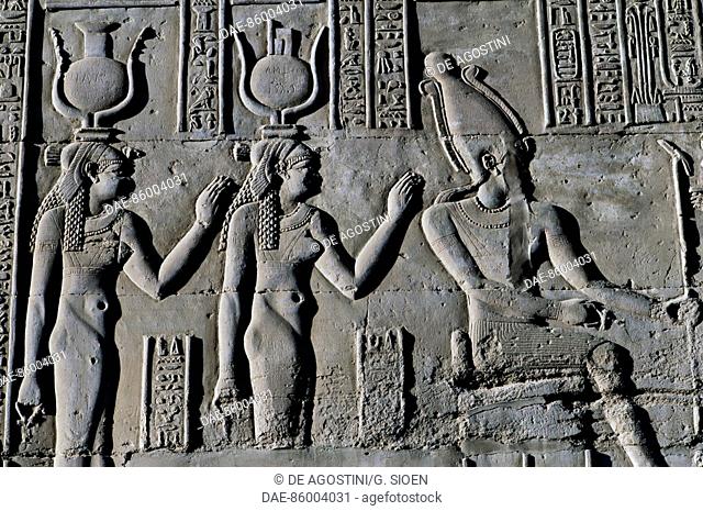Bas-relief, Temple of Sobek and Haroeris, Kom Ombo, Egypt. Egyptian civilisation, Ptolemaic Kingdom, Hellenistic Era, Lagide Dynasty