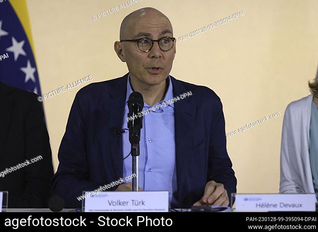 28 January 2023, Venezuela, Maiquetía: Volker Turk, UN High Commissioner for Human Rights, speaks during a press conference at Simon Bolivar International...