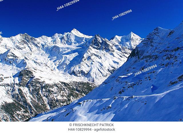 Switzerland, Europe, Schalihorn, Zinalrothorn, Beso, Trifthorn, Ober Gabelhorn, Valais Alps, mountains, view, Sorebois