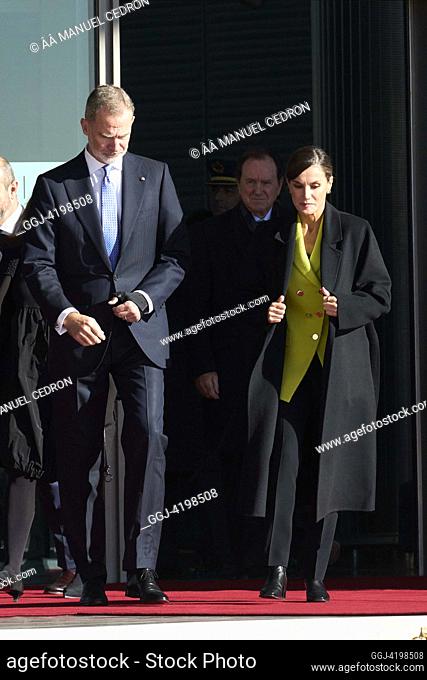 King Felipe VI of Spain, Queen Letizia of Spain attends departure to Denmark for 3 Days State Visit at Adolfo Suarez-Madrid Barajas Airport on November 6