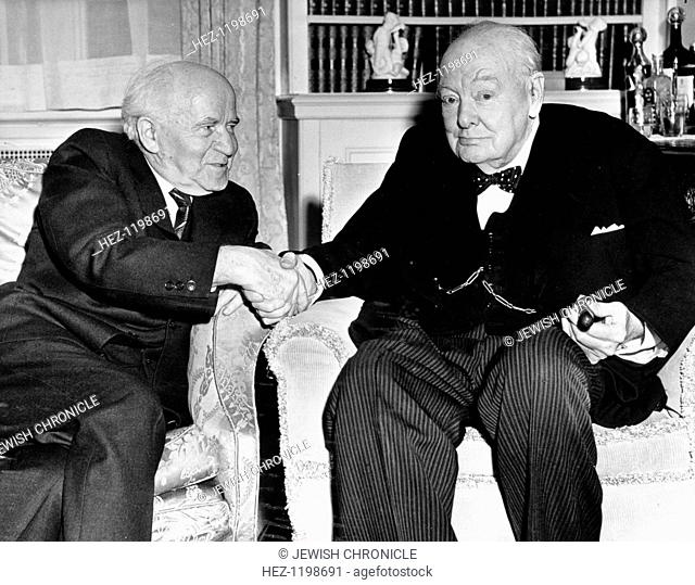 Winston Churchill (1874-1965), Former British Prime Minister, with Israeli Prime Minister David Ben Gurion (1886-1973)