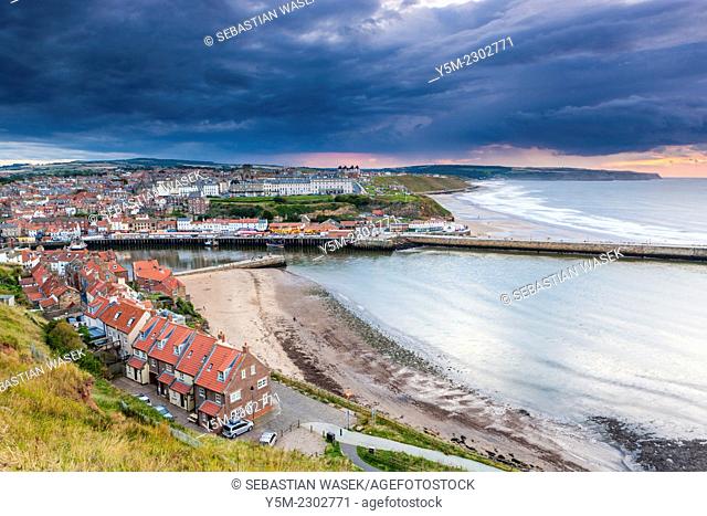 View of Whitby harbour and town, North Yorkshire, England, United Kingdom, Europe