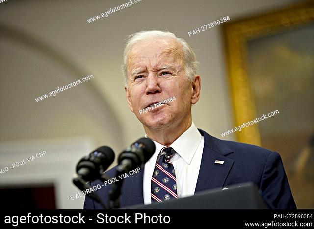 United States President Joe Biden speaks in the Roosevelt Room of the White House in Washington, D.C., U.S., on Thursday, Feb. 3, 2022