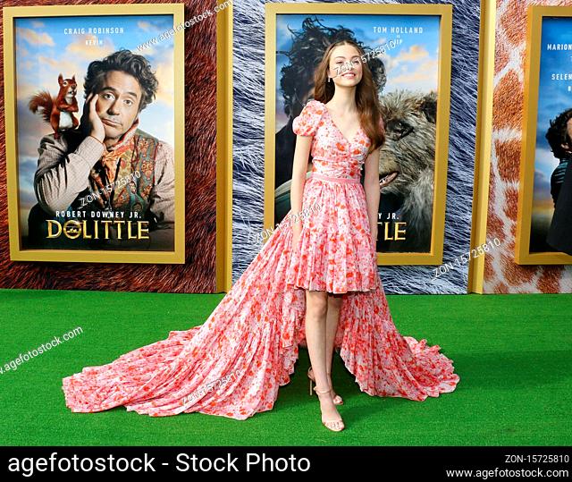 Carmel Laniado at the Los Angeles premiere of 'Dolittle' held at the Regency Village Theatre in Westwood, USA on January 11, 2020