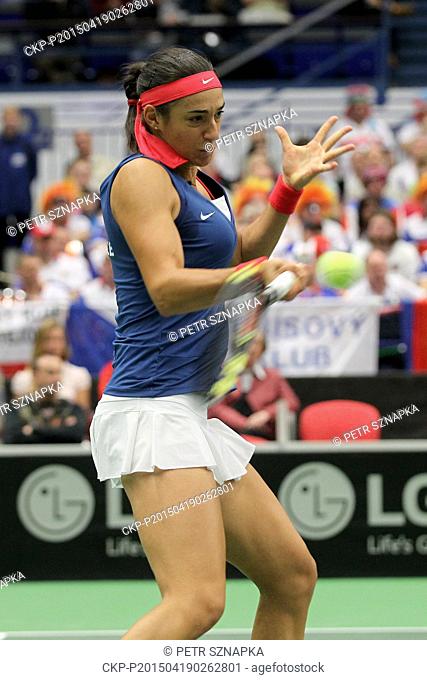 French tennis player Caroline Garcia during the semifinal Czech Republic vs. France Fed Cup match against Petra Kvitova in Ostrava, Czech Republic, April 19