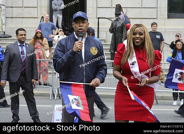Central Park West, New York, USA, June 03, 2023 - Mayor Eric Adams Delivers Remarks, Presents Proclamation, and Marches in the Inaugural Haitian Heritage Parade...