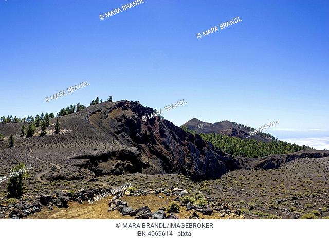 Crater of Hoyo Negro volano on the Ruta de los Volcanes trail, Volcano Route, Cumbre Vieja Natural Park, La Palma, Canary Islands, Spain