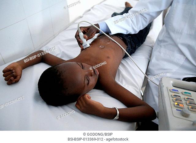Reportage in Fann hospital, Dakar, Senegal. Heart ultrasound scan