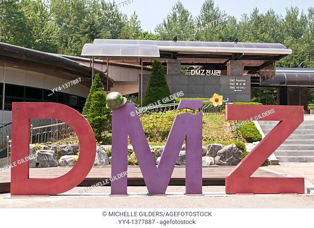 Large DMZ sign at the 3rd Tunnel site, Third North Korean Infiltration Tunnel or the Third Tunnel of Aggression, DMZ, Demilitarized Zone, South Korea