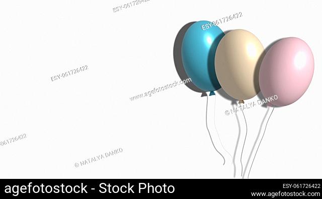 Air balloons on a white background, 3D rendering illustration, space for an inscription