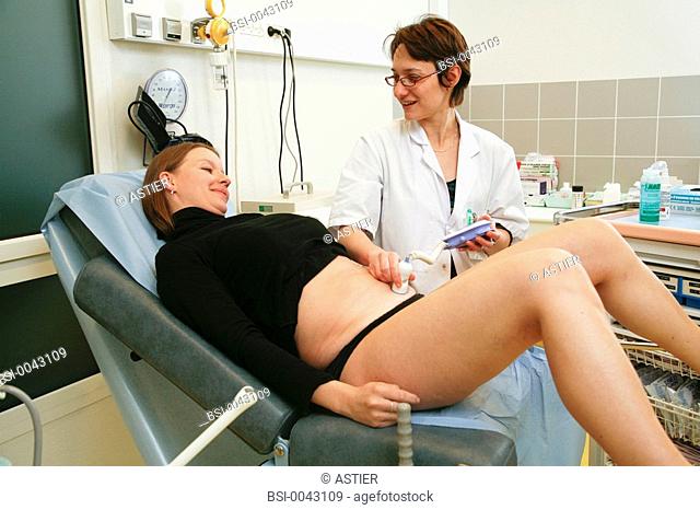 Photo essay at the maternity of Saint-Vincent de Paul hospital, Lille, France. Consultation with a gynecologist. Fetal doppler