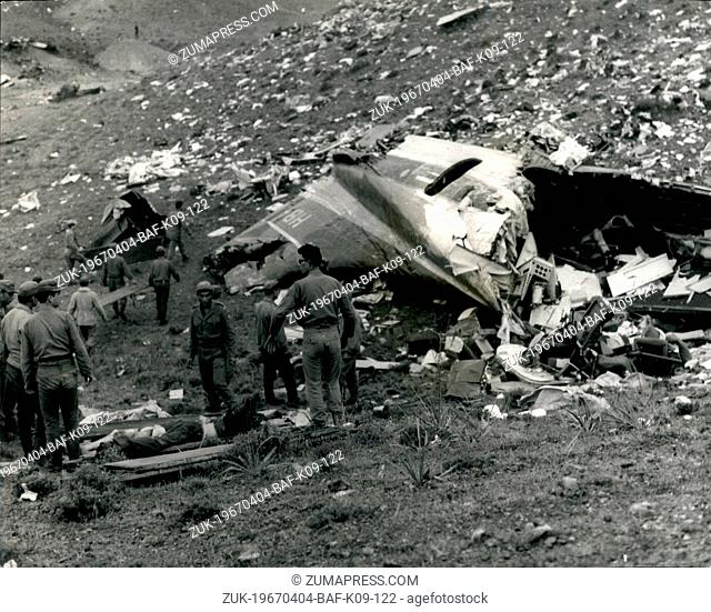 Apr. 04, 1967 - Six people die in air crash; Six people were killed and six injured as an Elizabethan freighter of BKS the independent airline