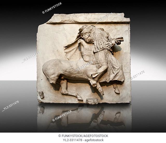 Sculpture of Lapiths and Centaurs battling from the Metope of the Parthenon on the Acropolis of Athens no XXIX. Also known as the Elgin marbles