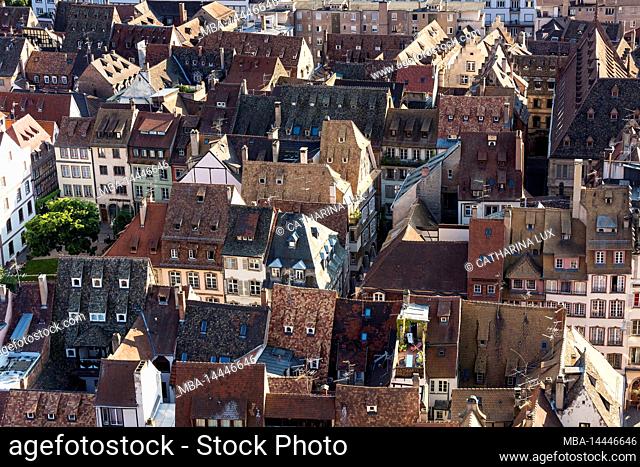 France, Alsace, view from Strasbourg cathedral to the roofs of the old town