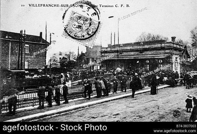 villefranche sur saone, terminus station, postcard 1900