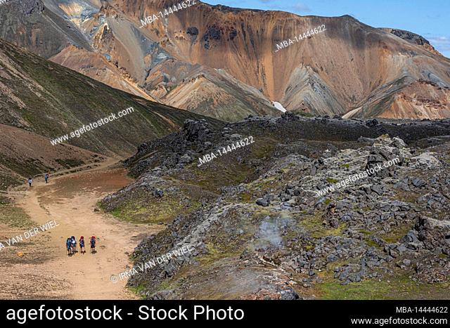 Laugavegur hiking trail is the most famous multi-day trekking tour in Iceland. Landscape shot from the area around Landmannalaugar