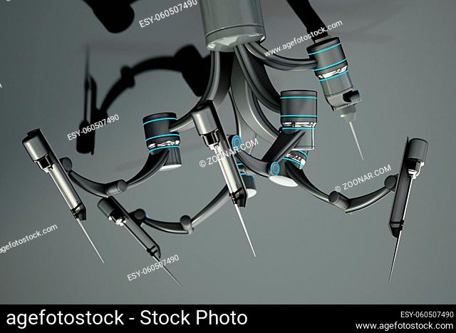 Robotic arms for robotic assisted surgery isolated on gray background. 3D illustration
