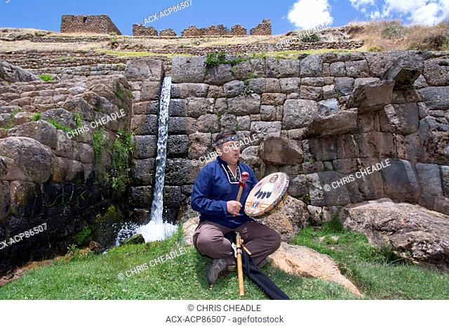 Shaman at Tipùn, located east of Cusco, are Inca ruins, Peru