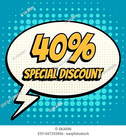 40% special discount comic book bubble text retro style