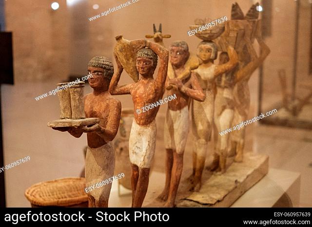 Berlin, Germany - november 2018: Ancient relics / figures inside the Neues Museum (