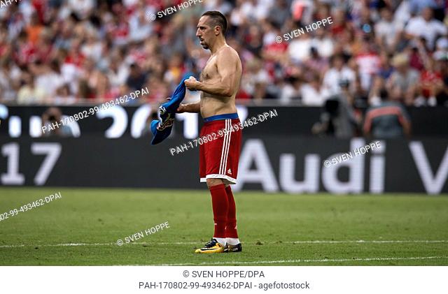 Franck Ribery of Munich stands on the pitch after the Audi Cup SSC Naples vs Bayern Munich match at the Allianz Arena in Munich, Germany, 2 August, 2017