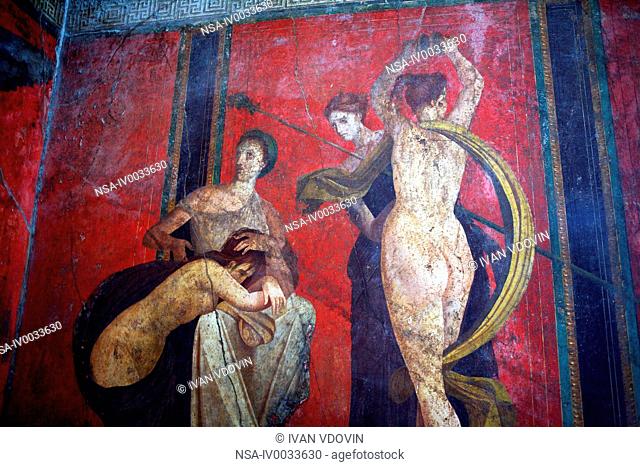 Frescoes in Villa of the Mysteries, Pompeii, Campania, Italy