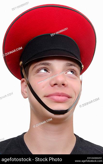 cute boy in the red military cap